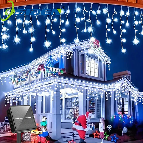 Luces Solares LED Tipo Carámbano para Exterior – 8 Modos de Iluminación Navideña