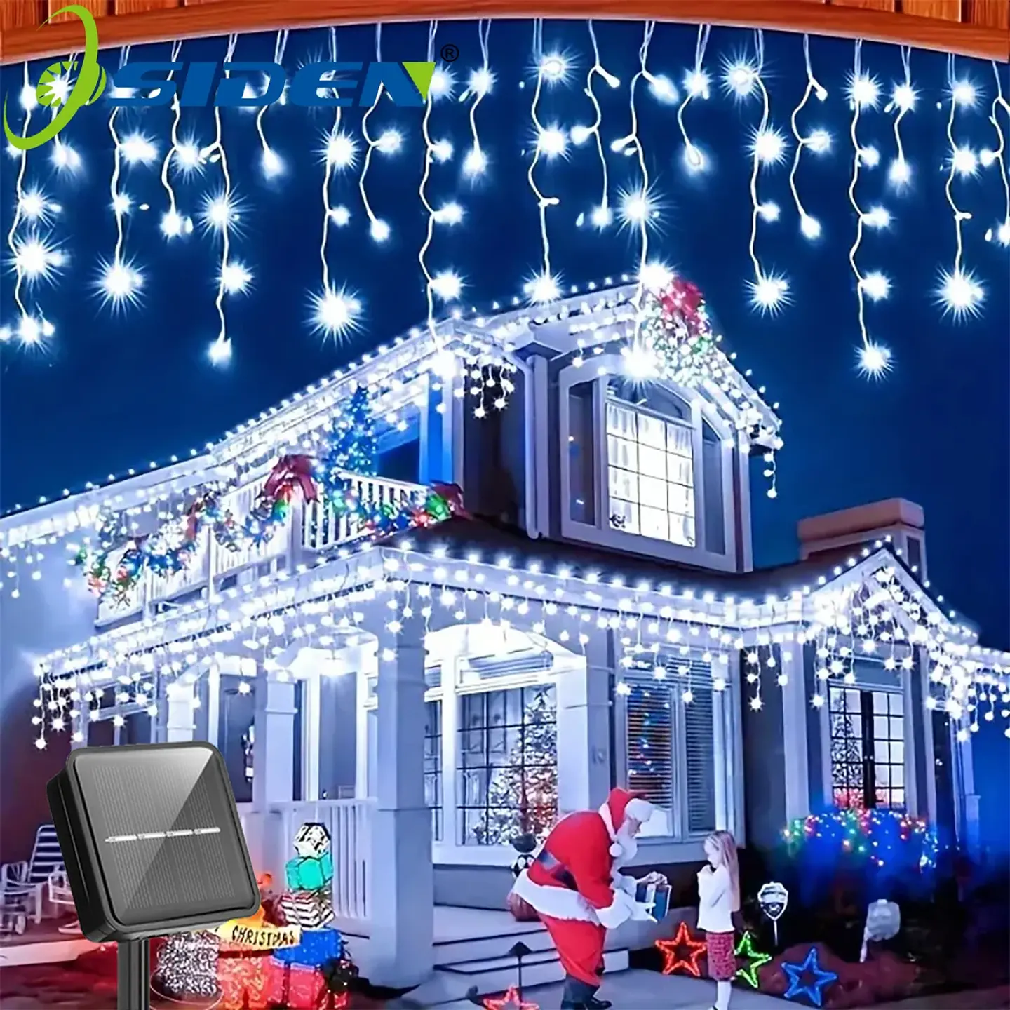 Luces Solares LED Tipo Carámbano para Exterior – 8 Modos de Iluminación Navideña 1