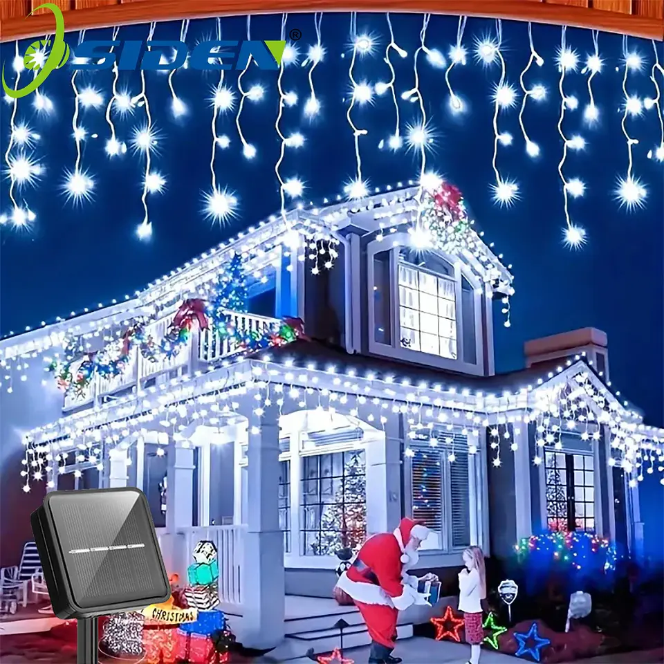Luces Solares LED Tipo Carámbano para Exterior – 8 Modos de Iluminación Navideña 1