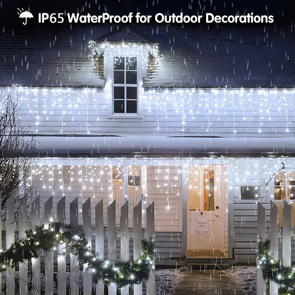 Luces Solares LED Tipo Carámbano para Exterior – 8 Modos de Iluminación Navideña 3