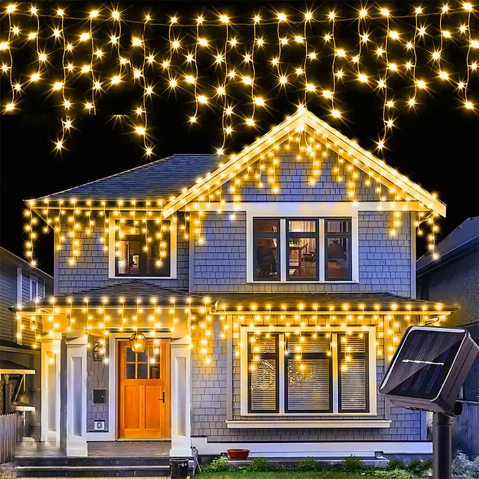 Luces Solares LED Tipo Carámbano para Exterior – 8 Modos de Iluminación Navideña 7