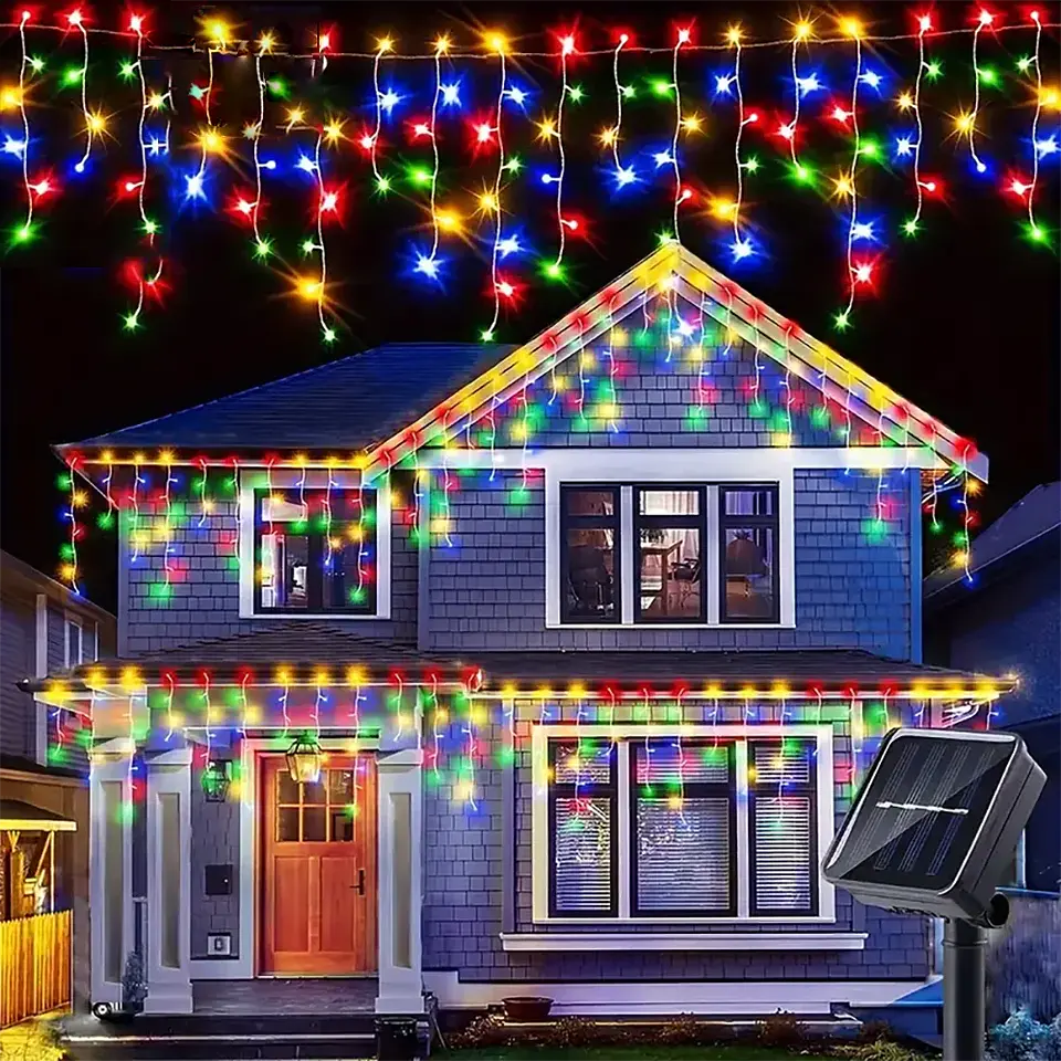 Luces Solares LED Tipo Carámbano para Exterior – 8 Modos de Iluminación Navideña 9
