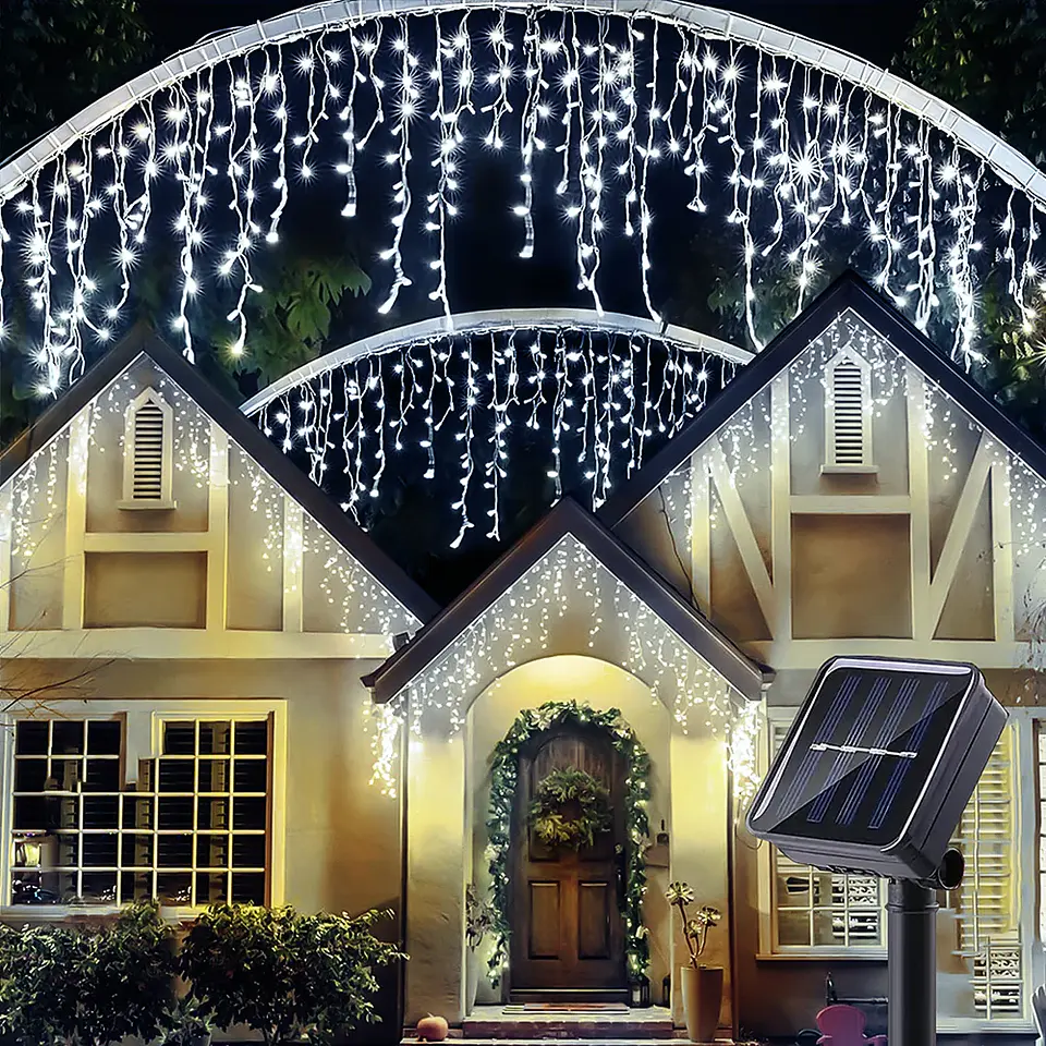 Luces Solares LED Tipo Carámbano para Exterior – 8 Modos de Iluminación Navideña 11