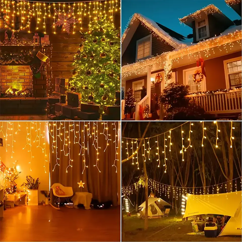 Luces Solares LED Tipo Carámbano para Exterior – 8 Modos de Iluminación Navideña 14