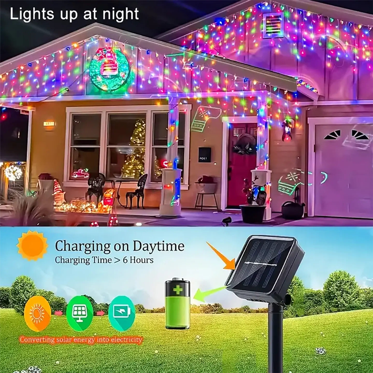 Luces Solares LED Tipo Carámbano para Exterior – 96/162 LED con 8 Modos 3