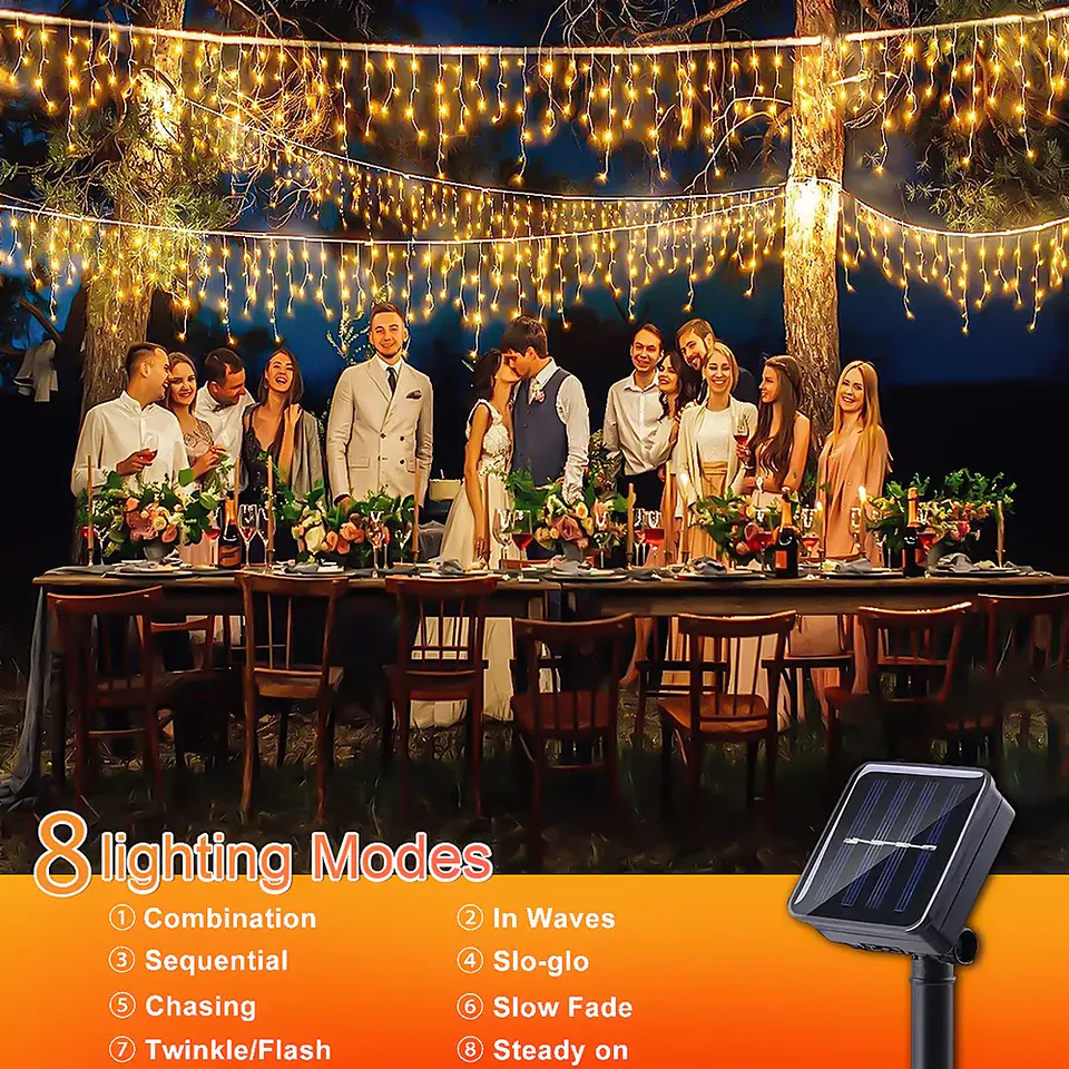 Luces Solares LED Tipo Carámbano para Exterior – 96/162 LED con 8 Modos 11