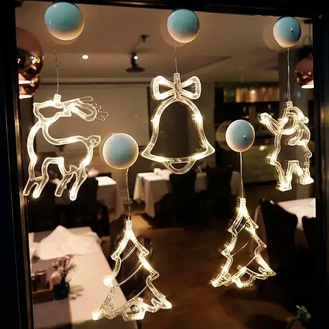 Adorno Navideño Colgante con Luz LED a Pilas – 10 Diseños para Ventanas y Hogar