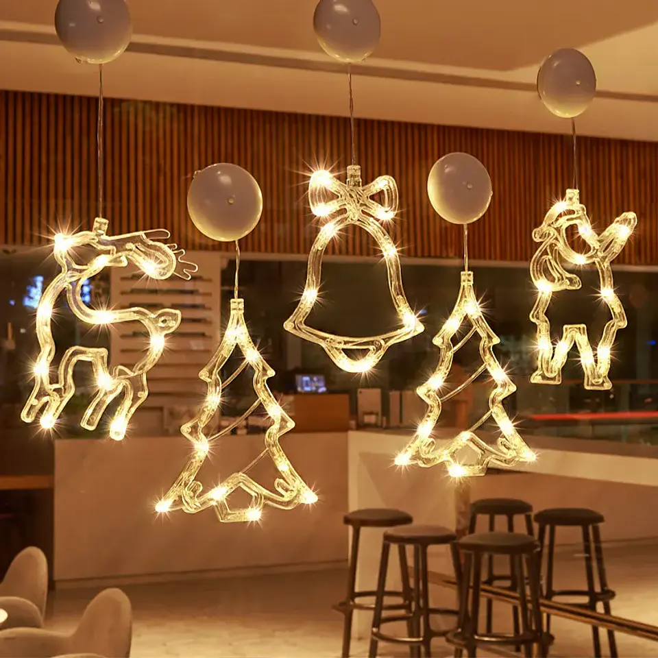 Adorno Navideño Colgante con Luz LED a Pilas – 10 Diseños para Ventanas y Hogar 2