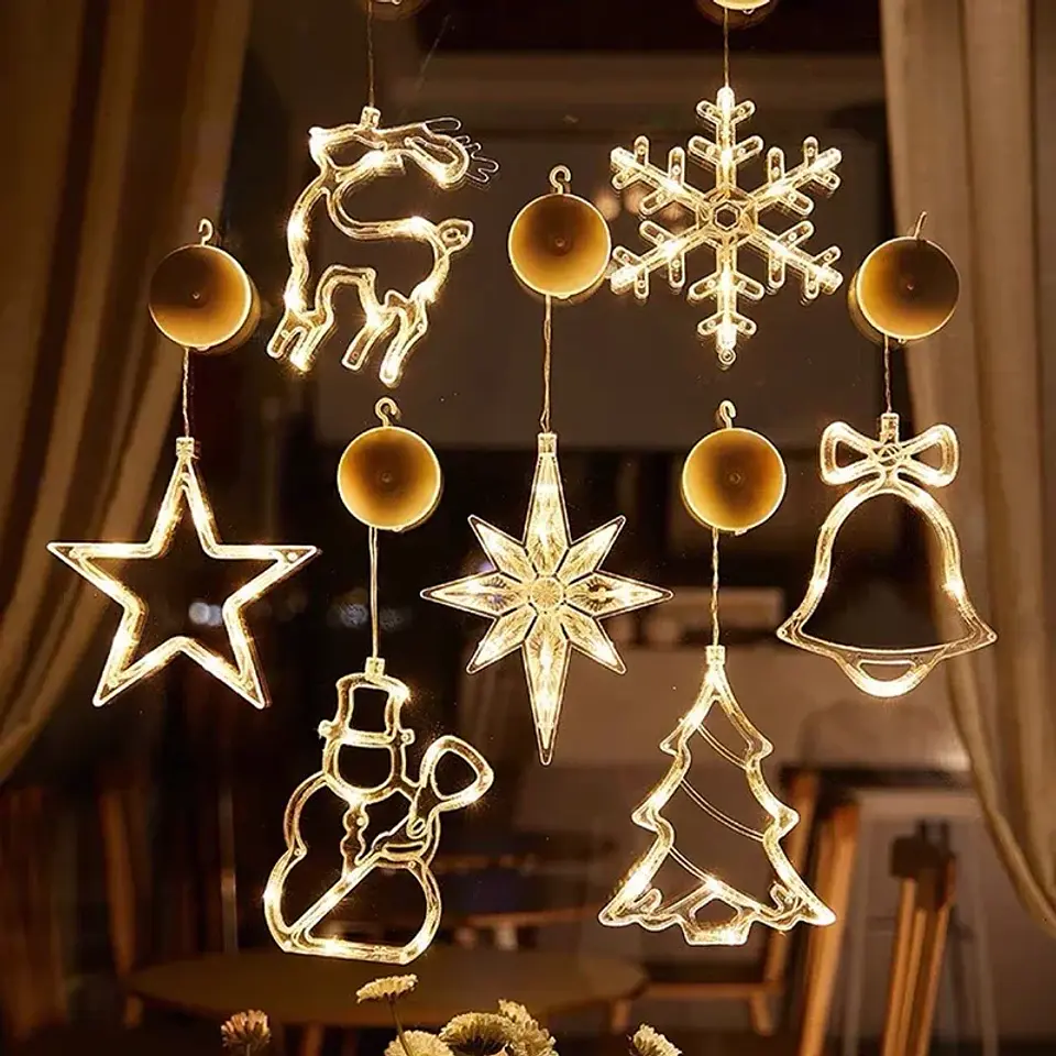 Adorno Navideño Colgante con Luz LED a Pilas – 10 Diseños para Ventanas y Hogar 3