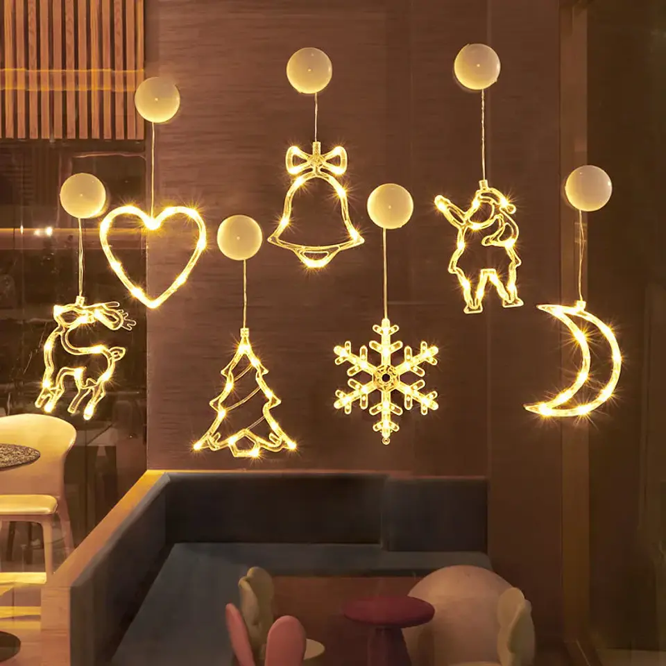 Adorno Navideño Colgante con Luz LED a Pilas – 10 Diseños para Ventanas y Hogar 4