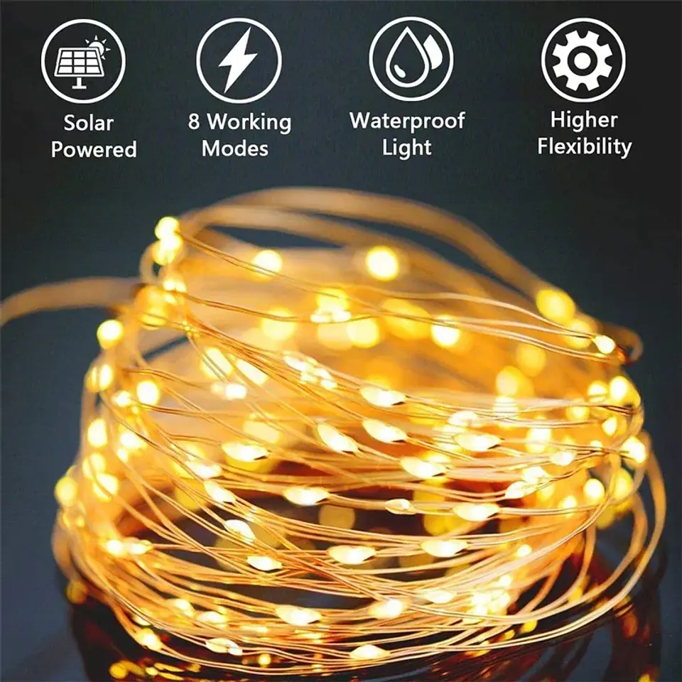 Guirnalda Solar LED para Exterior – 7, 12, 22 y 32 Metros, hasta 300 Luces 3