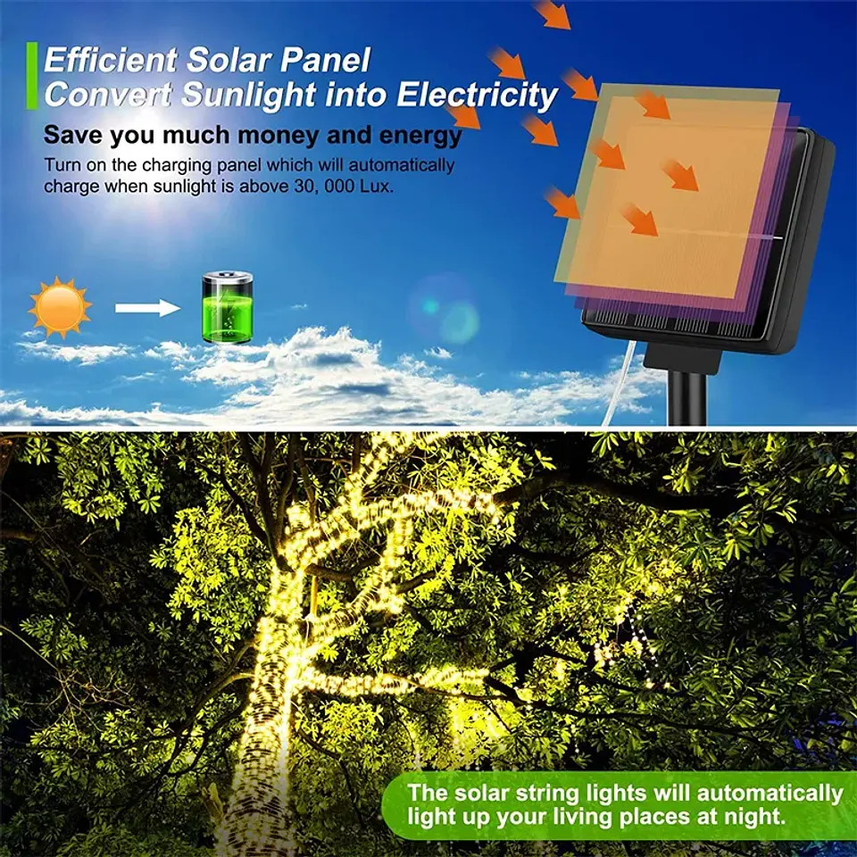 Guirnalda Solar LED para Exterior – 7, 12, 22 y 32 Metros, hasta 300 Luces 7