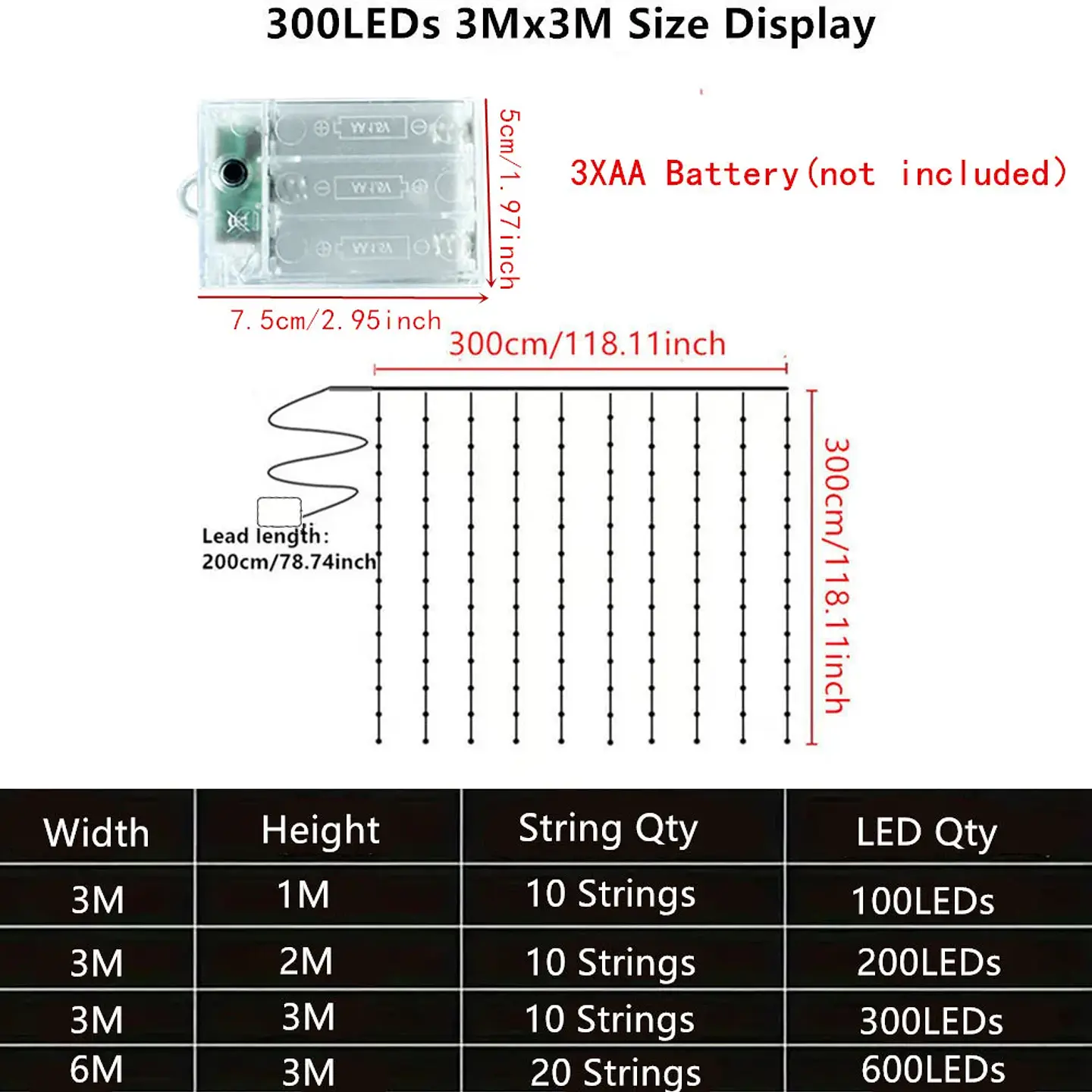 Cortina de Luces LED Navideñas a Pilas – 8 Modos, Hasta 6 × 3 m y 600 LED 6