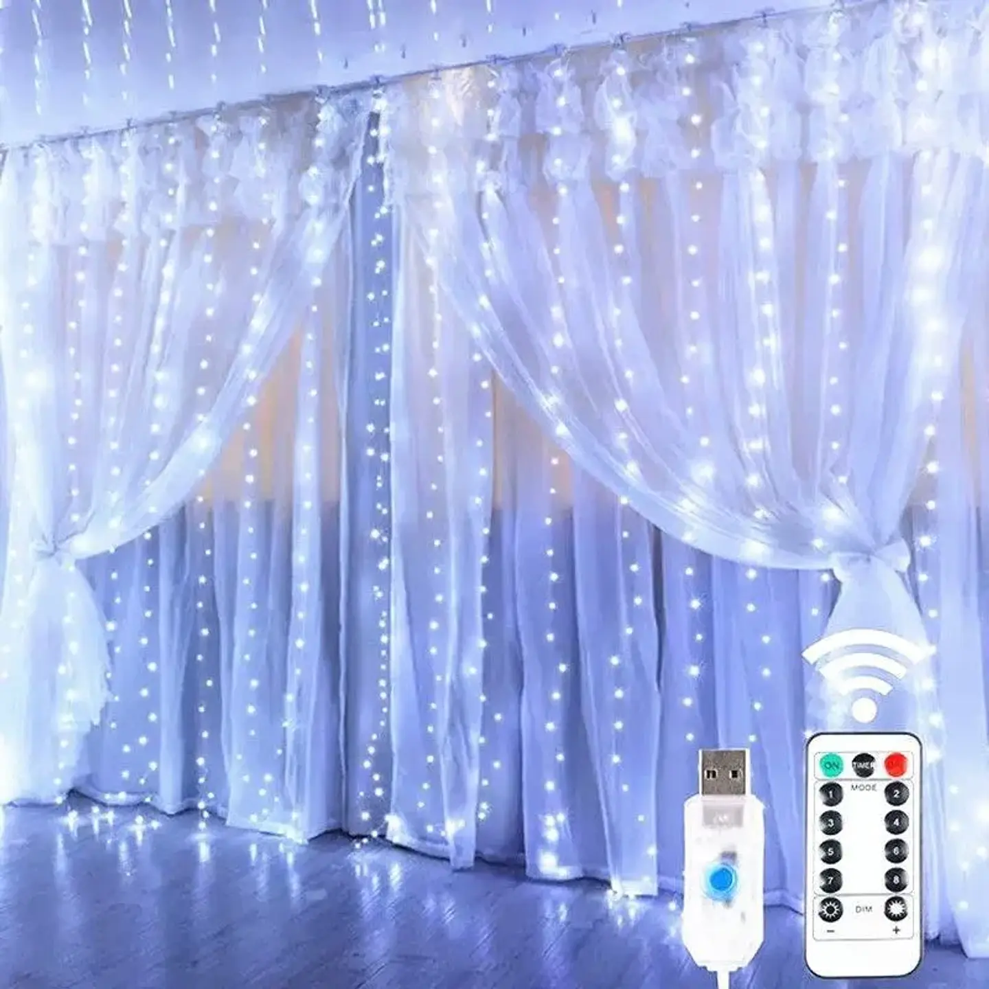 Cortina de Luces LED USB con Control Remoto – 8 Modos, Hasta 3 × 3 m y 300 LED 3