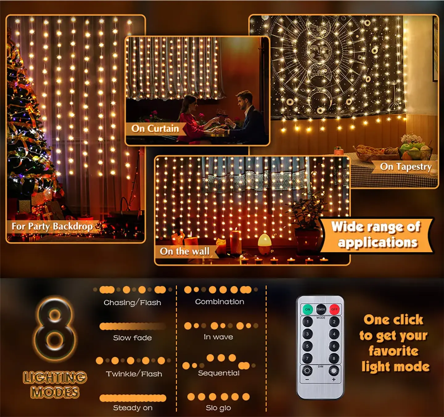Cortina de Luces LED USB con Control Remoto – 8 Modos, Hasta 3 × 3 m y 300 LED 6