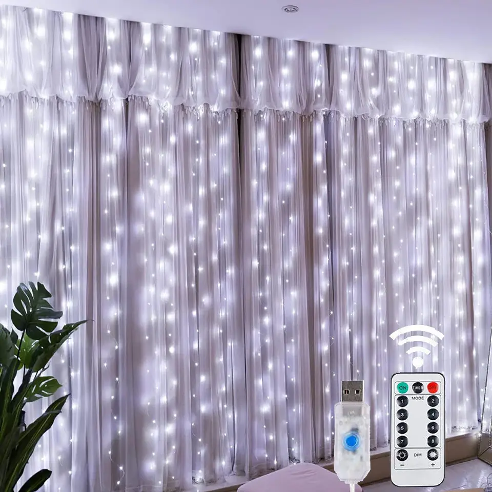 Cortina de Luces LED USB con Control Remoto – 8 Modos, Hasta 3 × 3 m y 300 LED 7