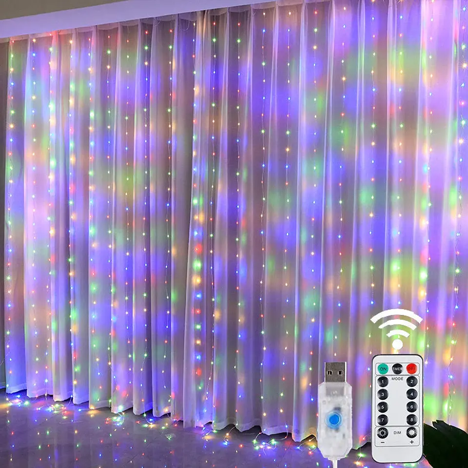 Cortina de Luces LED USB con Control Remoto – 8 Modos, Hasta 3 × 3 m y 300 LED 8