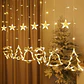 Cortina Navideña LED con Figuras Colgantes – Estrellas, Árboles y Renos para Ventanas y Hogar - Miniatura 5