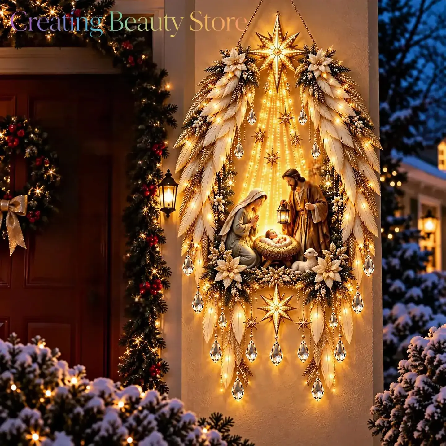 Nacimiento Navideño Iluminado con Alas de Ángel – Decoración Mural 2