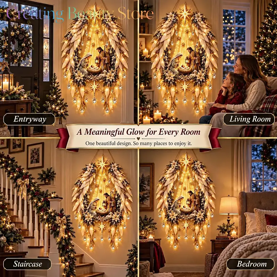 Nacimiento Navideño Iluminado con Alas de Ángel – Decoración Mural 6