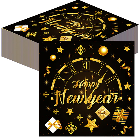 Servilletas Premium Año Nuevo Negro y Dorado – Decoración Elegante para Fiesta