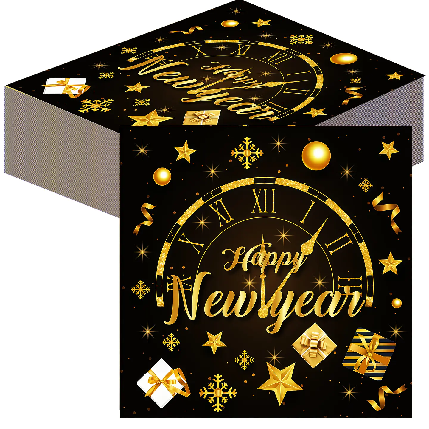Servilletas Premium Año Nuevo Negro y Dorado – Decoración Elegante para Fiesta 1