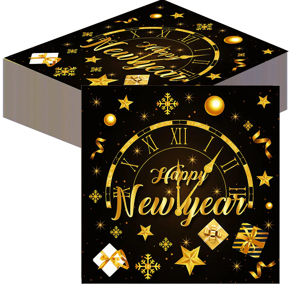 Servilletas Premium Año Nuevo Negro y Dorado – Decoración Elegante para Fiesta 1