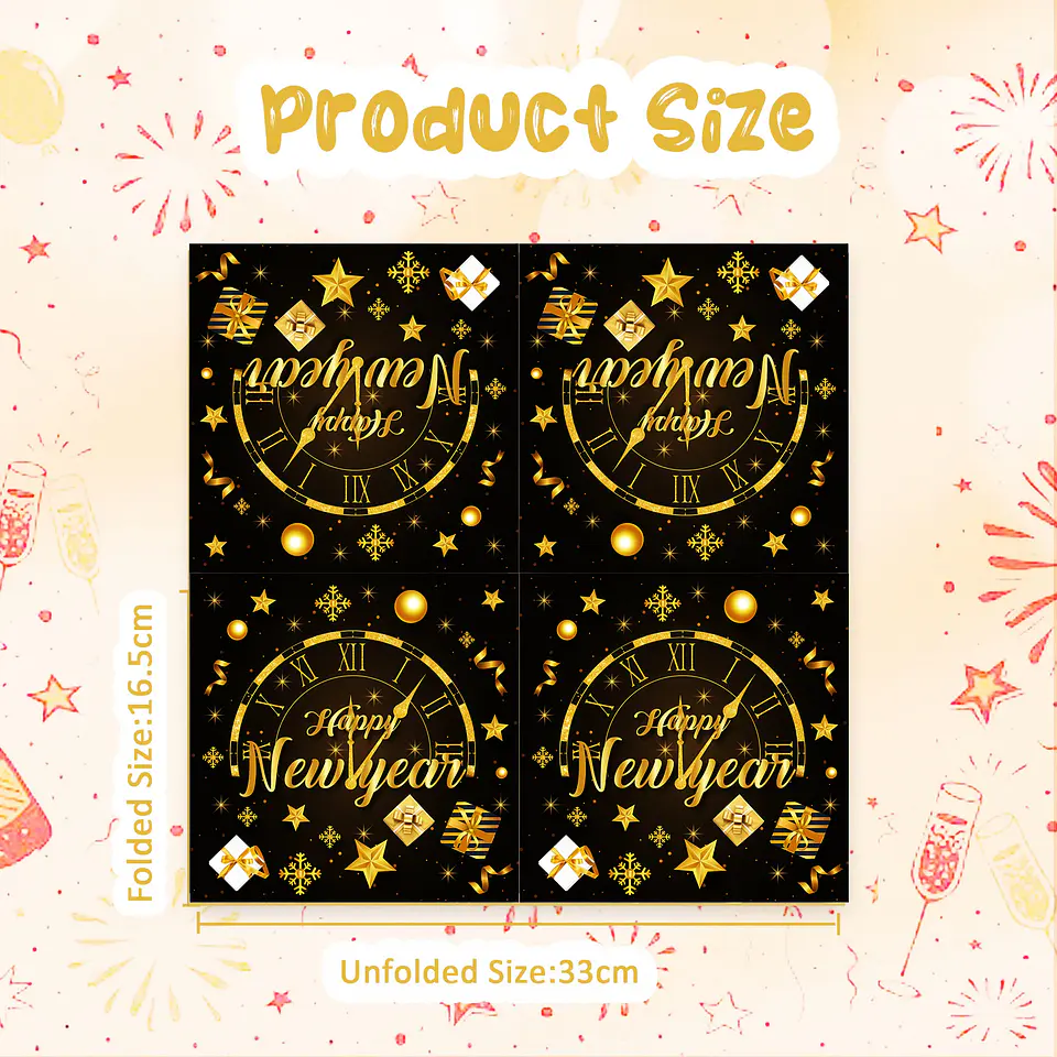 Servilletas Premium Año Nuevo Negro y Dorado – Decoración Elegante para Fiesta 2