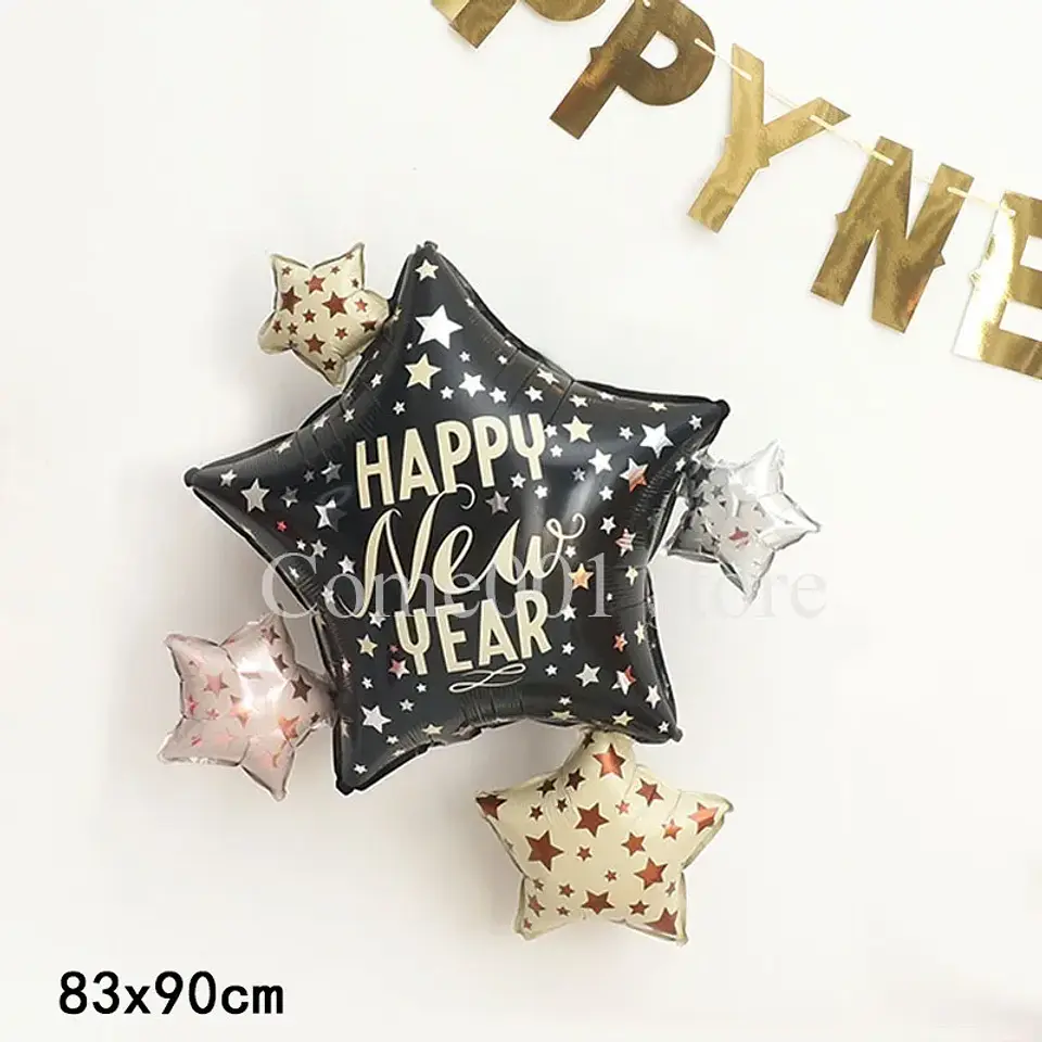 Globos Decorativos Año Nuevo Dorado y Negro – Estrellas, Botellas y Diseños de Fiesta 4
