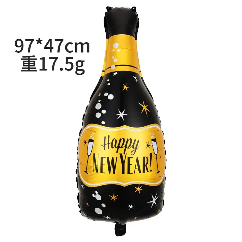 Globos Decorativos Año Nuevo Dorado y Negro – Estrellas, Botellas y Diseños de Fiesta 9