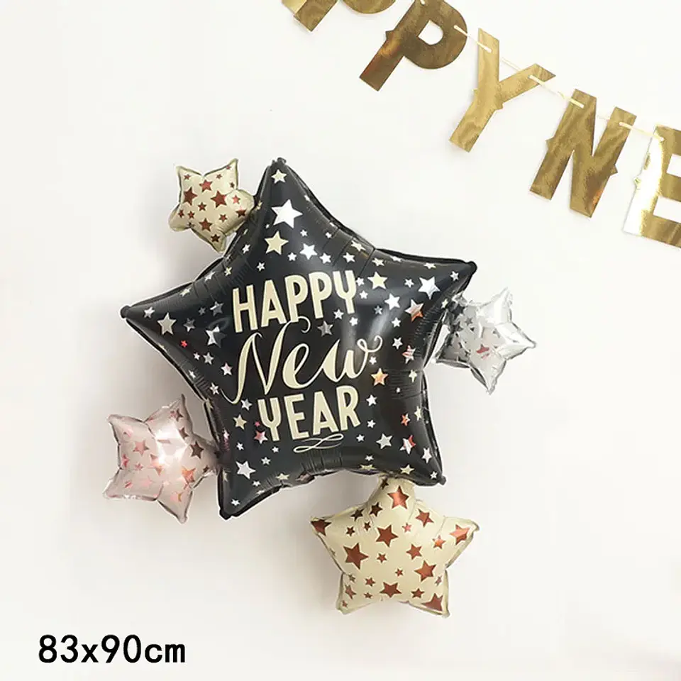 Globos Decorativos Año Nuevo Dorado y Negro – Estrellas, Botellas y Diseños de Fiesta 11