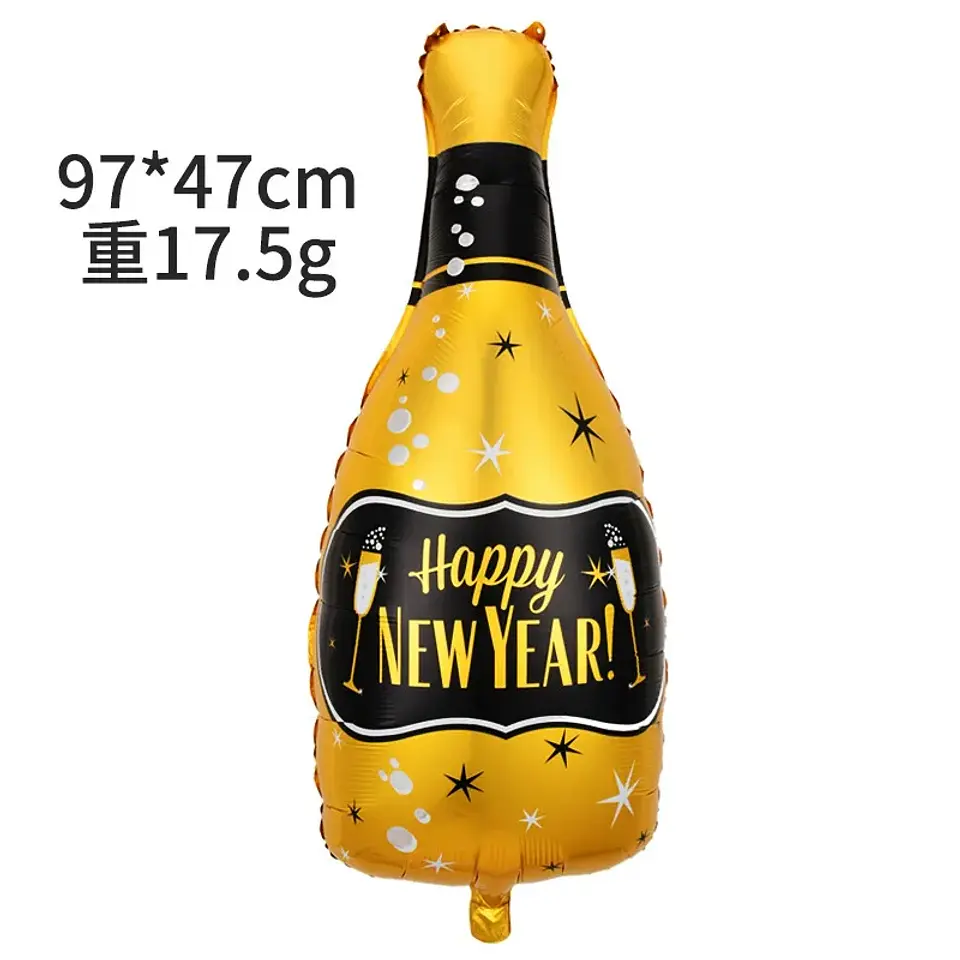 Globos Decorativos Año Nuevo Dorado y Negro – Estrellas, Botellas y Diseños de Fiesta 12