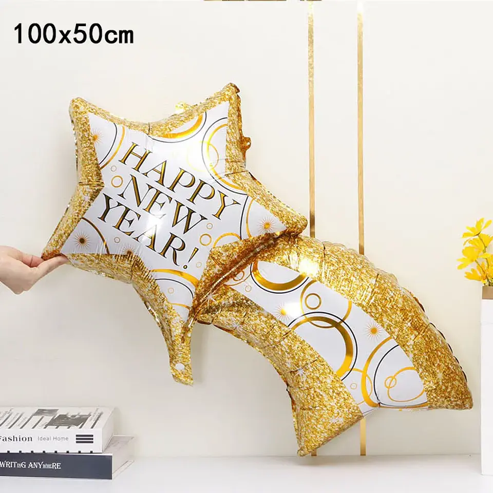 Globos Decorativos Año Nuevo Dorado y Negro – Estrellas, Botellas y Diseños de Fiesta 14