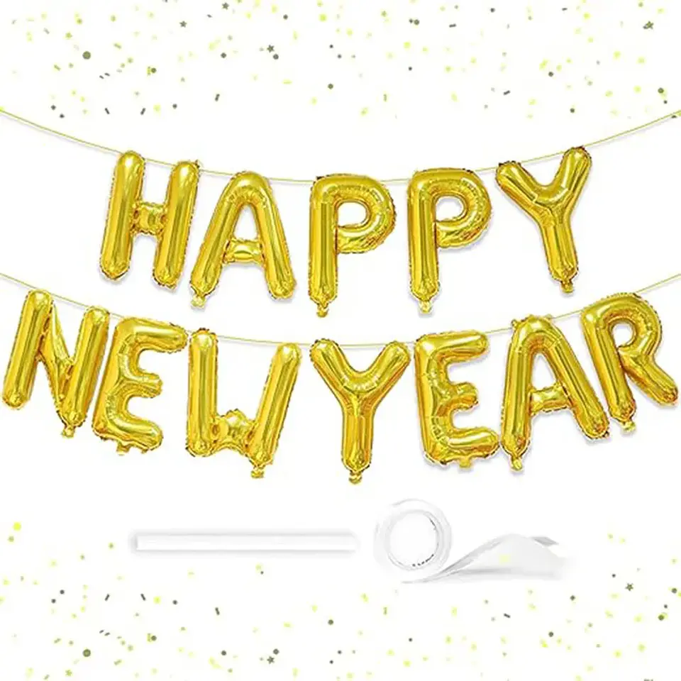 Globos Decorativos Año Nuevo Dorado y Negro – Estrellas, Botellas y Diseños de Fiesta 30