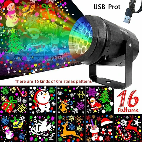 Proyector LED Navideño 16 Diseños – Luces Decorativas para Navidad y Año Nuevo