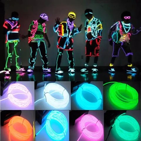 Cable Neón LED EL Luminoso – Decoración para Ropa, Fiestas y Auto 1m / 3m / 5m