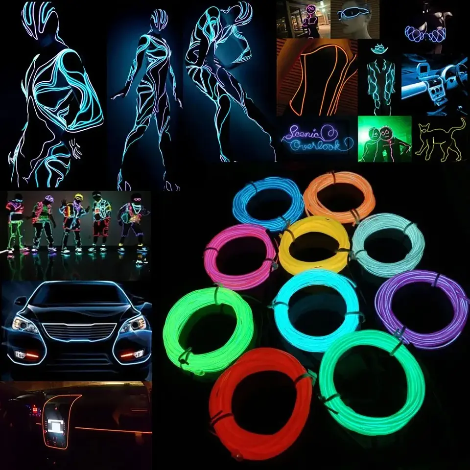 Cable Neón LED EL Luminoso – Decoración para Ropa, Fiestas y Auto 1m / 3m / 5m 3