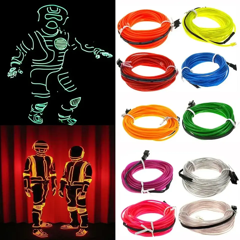 Cable Neón LED EL Luminoso – Decoración para Ropa, Fiestas y Auto 1m / 3m / 5m 4