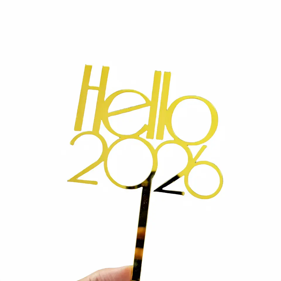 Adorno para Torta Feliz Año Nuevo 2027 – Topper Acrílico Dorado para Celebraciones 15