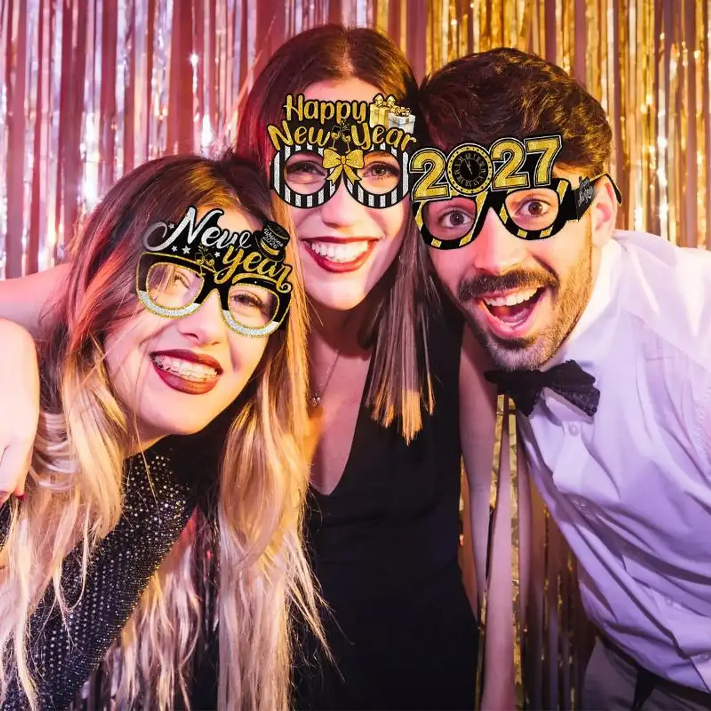 Set de 6 Lentes de Fiesta Año Nuevo 2027 – Negro y Dorado con Glitter para Fotos y Celebraciones 3