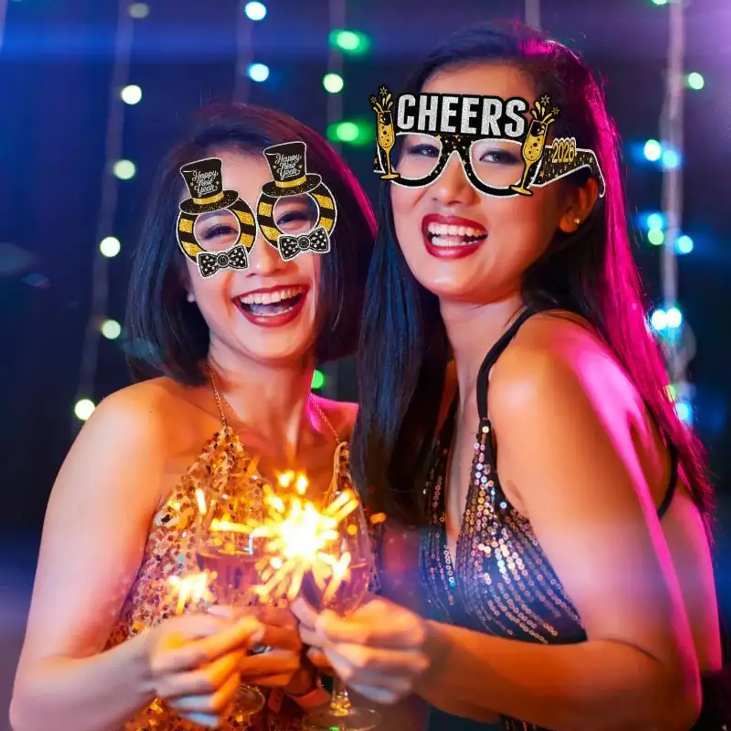 Set de 6 Lentes de Fiesta Año Nuevo 2027 – Negro y Dorado con Glitter para Fotos y Celebraciones 4