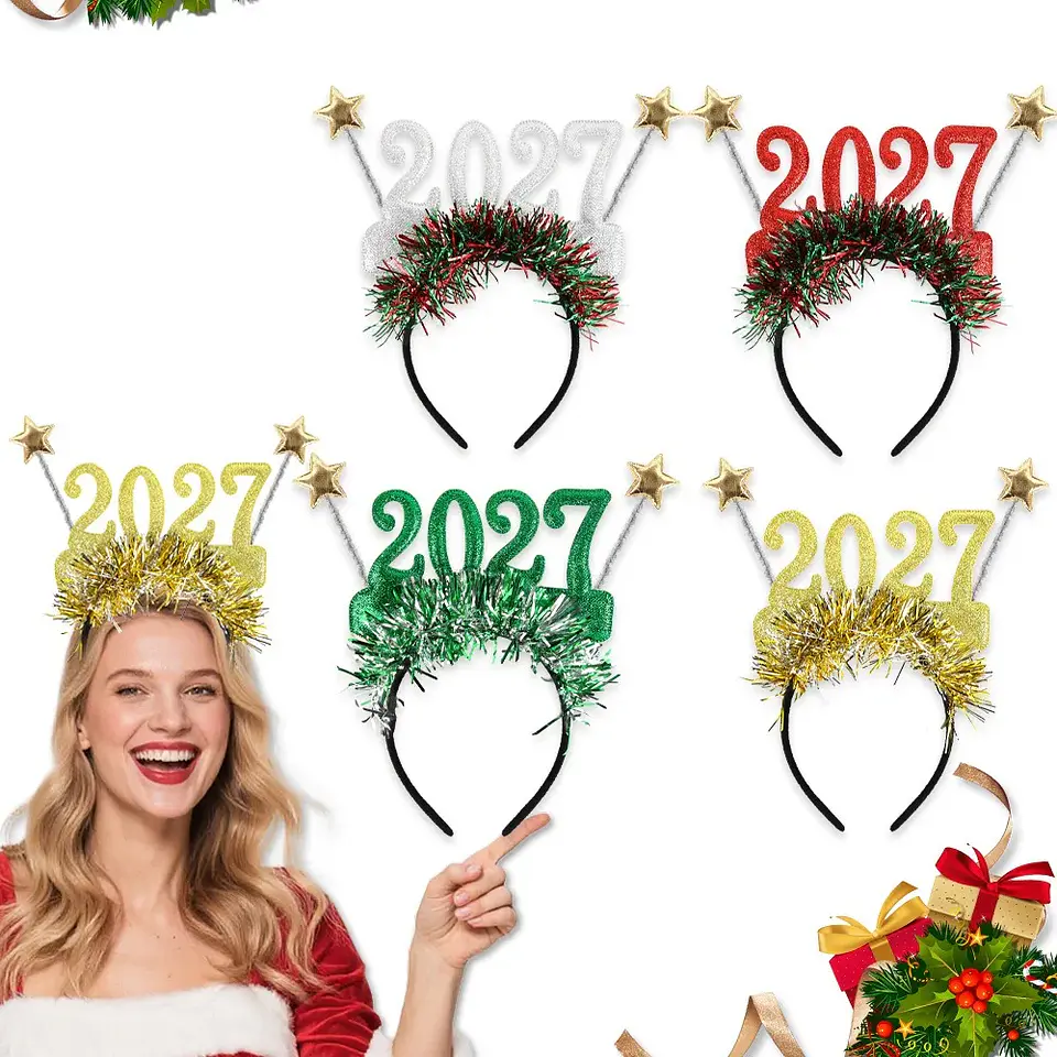 Set Año Nuevo 2027 – Cintillos y Lentes Glitter para Fiestas y Fotografías 1