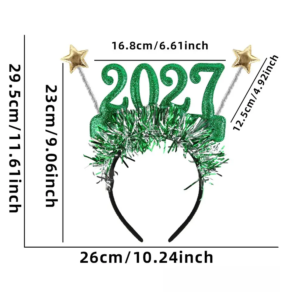 Set Año Nuevo 2027 – Cintillos y Lentes Glitter para Fiestas y Fotografías 8