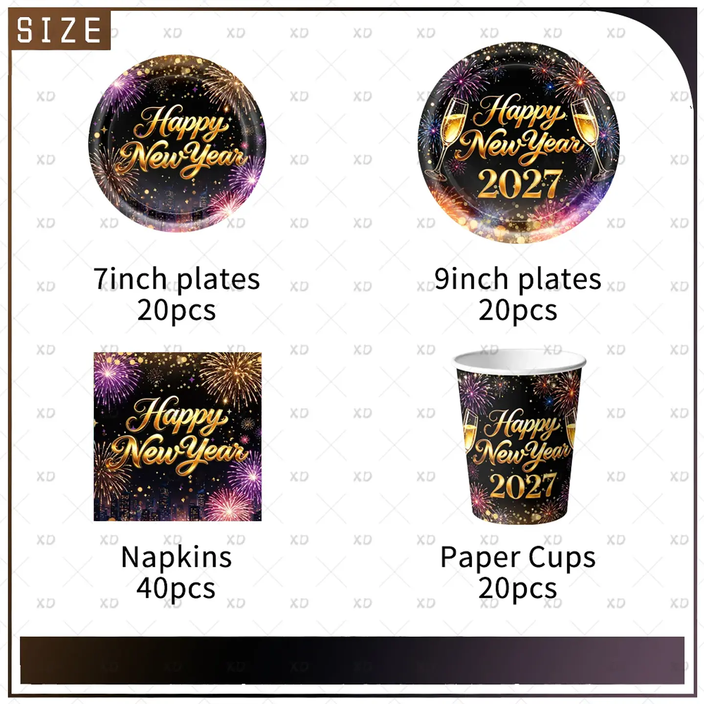 Set de Decoración Año Nuevo 2027 – Platos, Vasos, Servilletas, Mantel y Accesorios para Fiesta 17