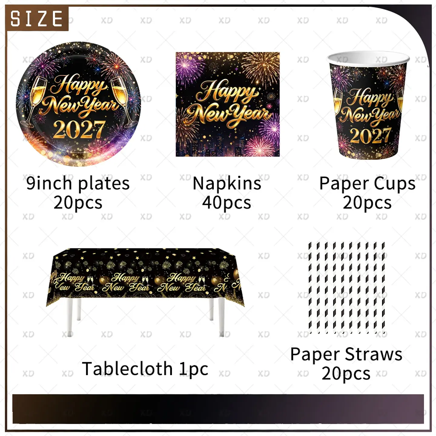Set de Decoración Año Nuevo 2027 – Platos, Vasos, Servilletas, Mantel y Accesorios para Fiesta 18