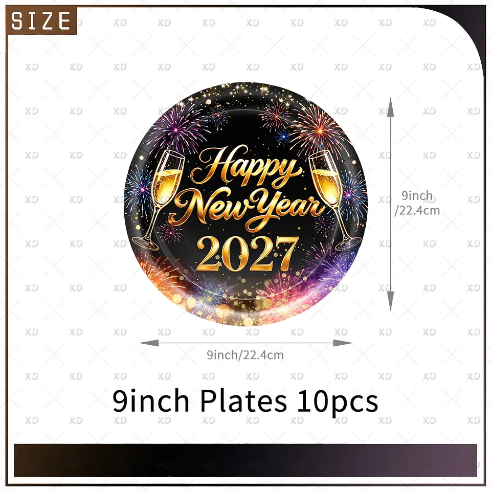 Set de Decoración Año Nuevo 2027 – Platos, Vasos, Servilletas, Mantel y Accesorios para Fiesta 29