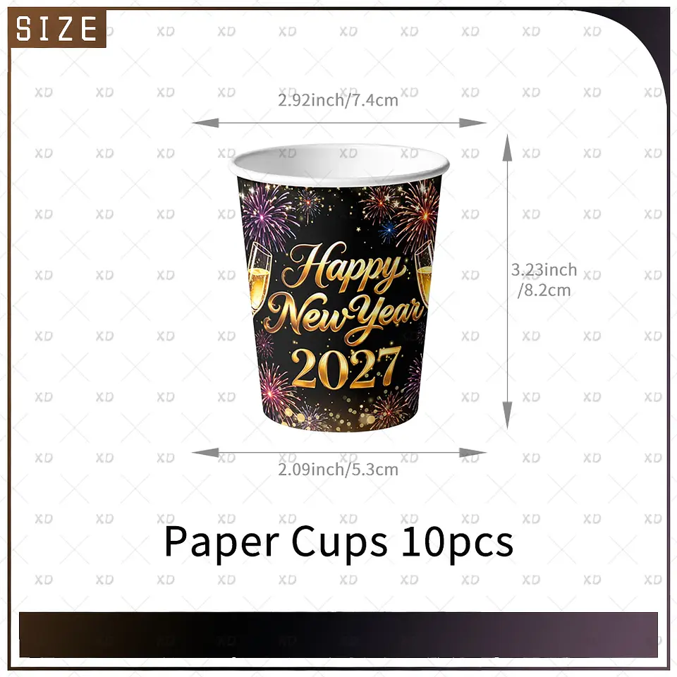 Set de Decoración Año Nuevo 2027 – Platos, Vasos, Servilletas, Mantel y Accesorios para Fiesta 32