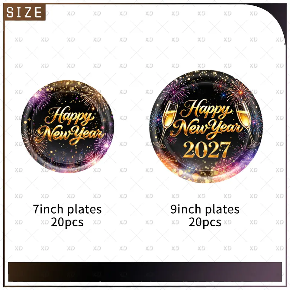 Set de Decoración Año Nuevo 2027 – Platos, Vasos, Servilletas, Mantel y Accesorios para Fiesta 35