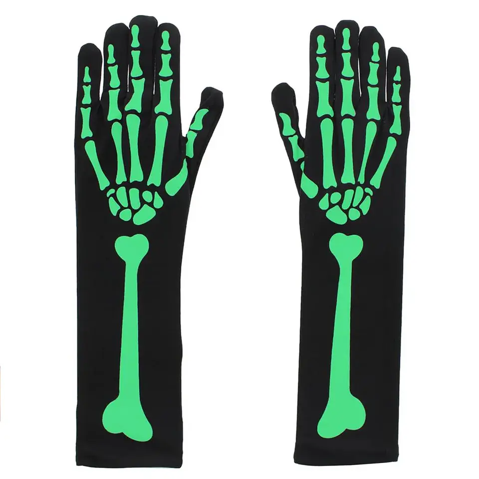 Kit de Esqueleto Verde Fluorescente – Medias sobre la Rodilla y Guantes Largos para Halloween 6
