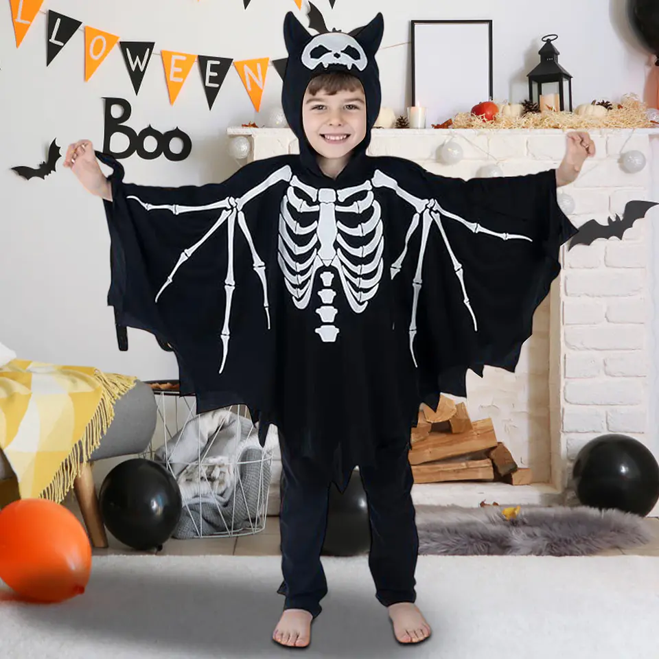 Disfraz Infantil de Esqueleto o Murciélago con Capucha para Halloween
 2